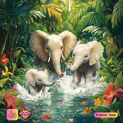 Artdiystudio Tropical Elephant Splash Diy Diamond Painting Kit A Joyful Bond In Art