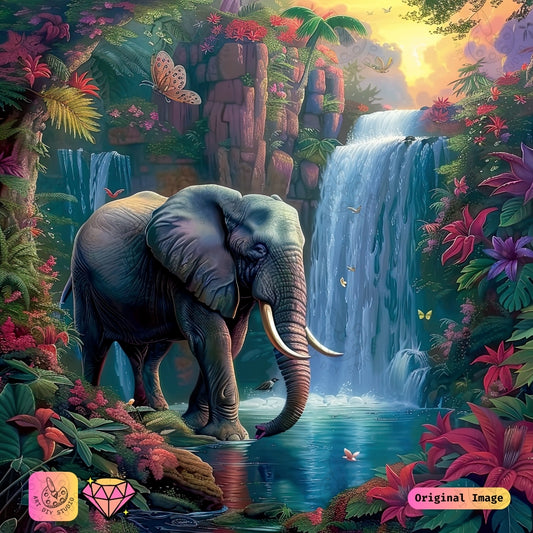 Artdiystudio Tropical Oasis Elephant Diy Diamond Painting Kit A Serene Beauty In Art