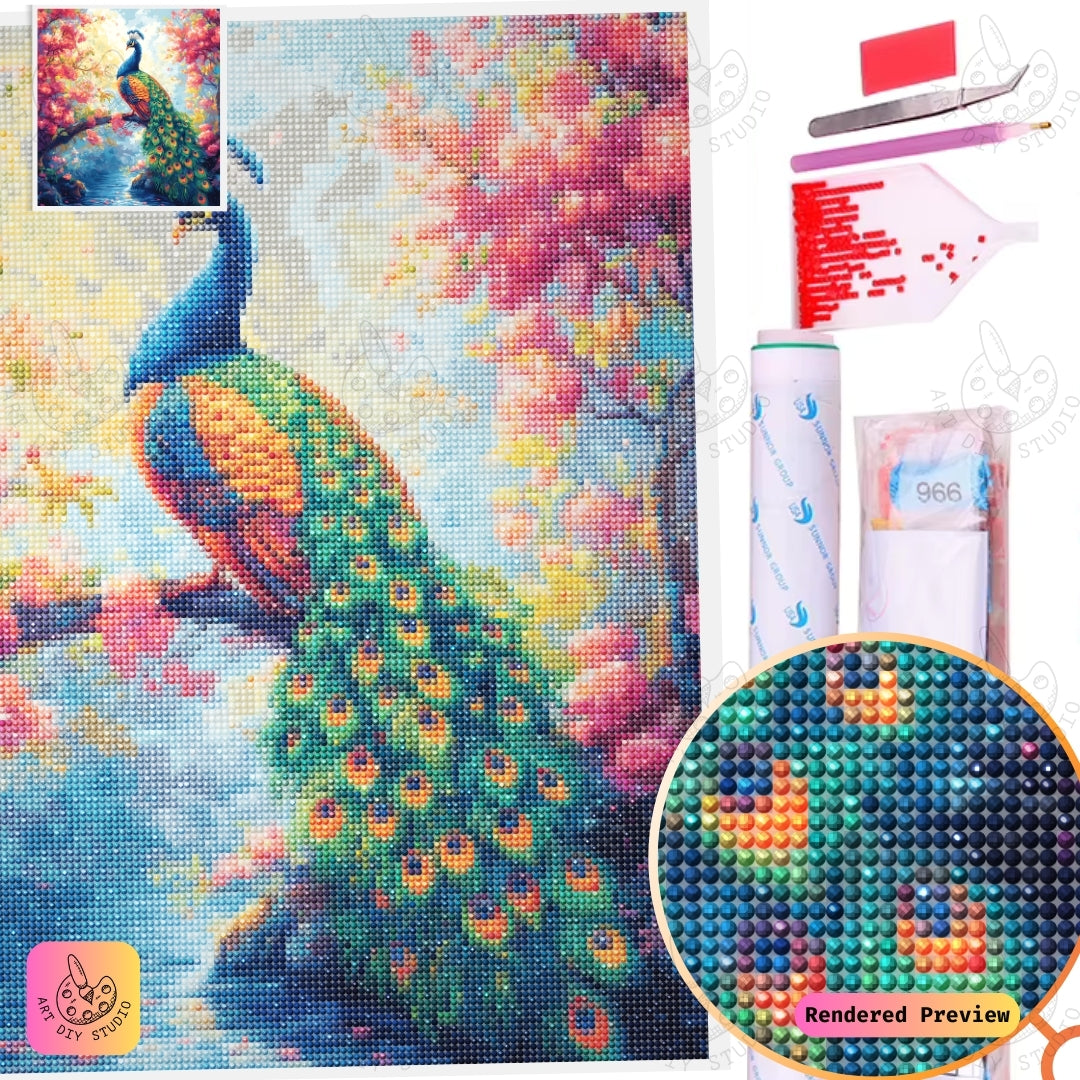 Artdiystudio Vibrant Peacock Bloom Diy Diamond Painting Kit A Masterpiece Of Natures Energy 2