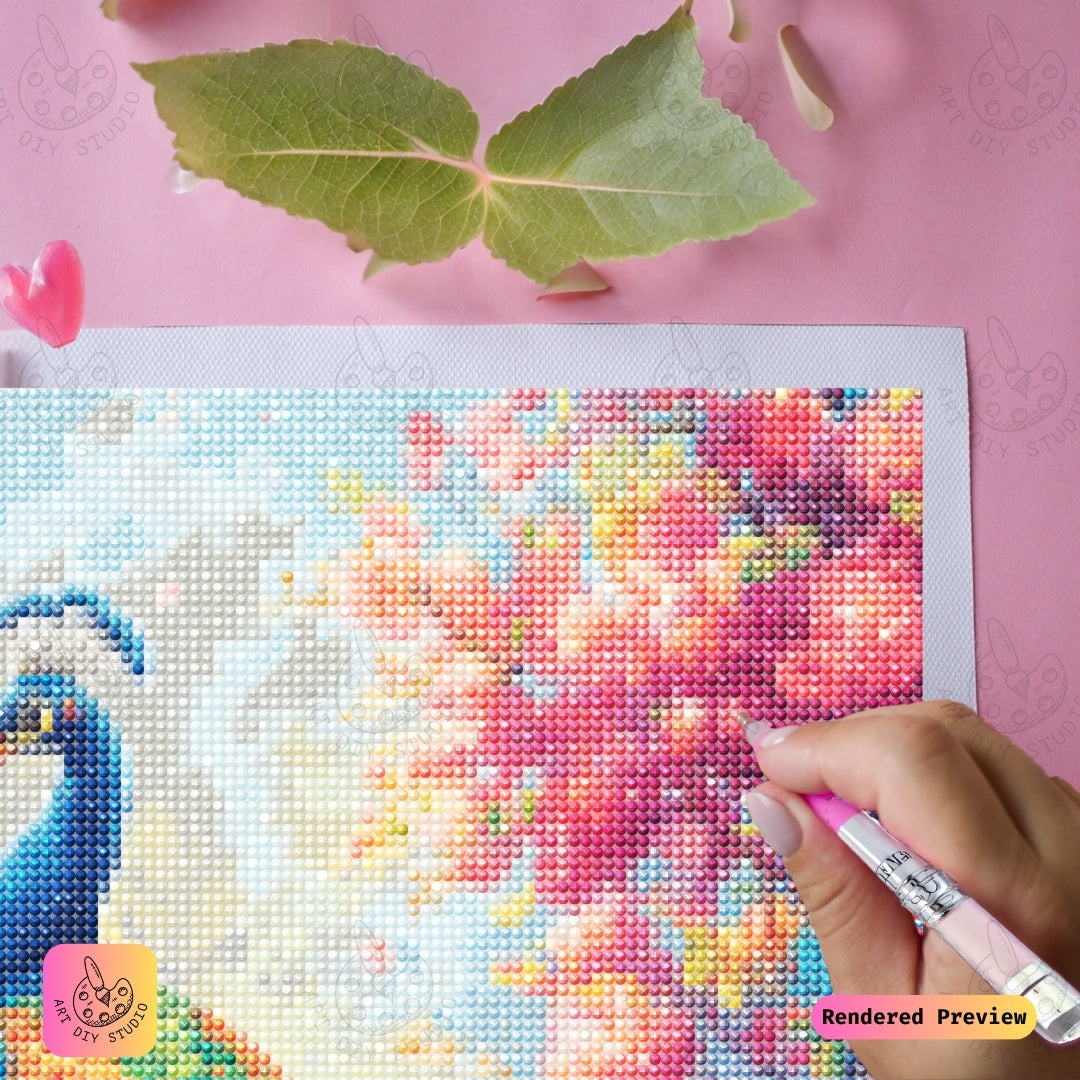 Artdiystudio Vibrant Peacock Bloom Diy Diamond Painting Kit A Masterpiece Of Natures Energy 3