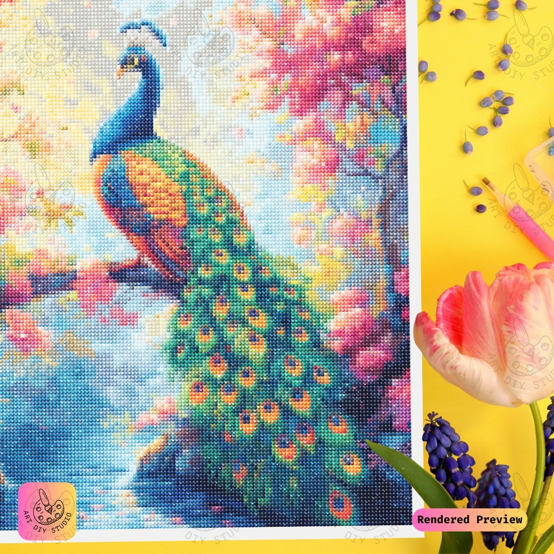 Artdiystudio Vibrant Peacock Bloom Diy Diamond Painting Kit A Masterpiece Of Natures Energy 4
