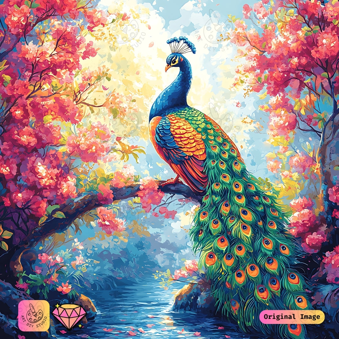 Artdiystudio Vibrant Peacock Bloom Diy Diamond Painting Kit A Masterpiece Of Natures Energy 6