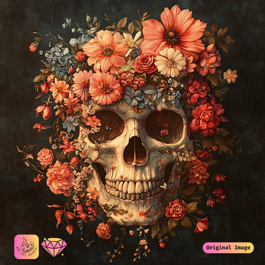 Artdiystudio Vintage Floral Skull Diy Diamond Painting Kit A Timeless Blend Of Elegance And Symbolism