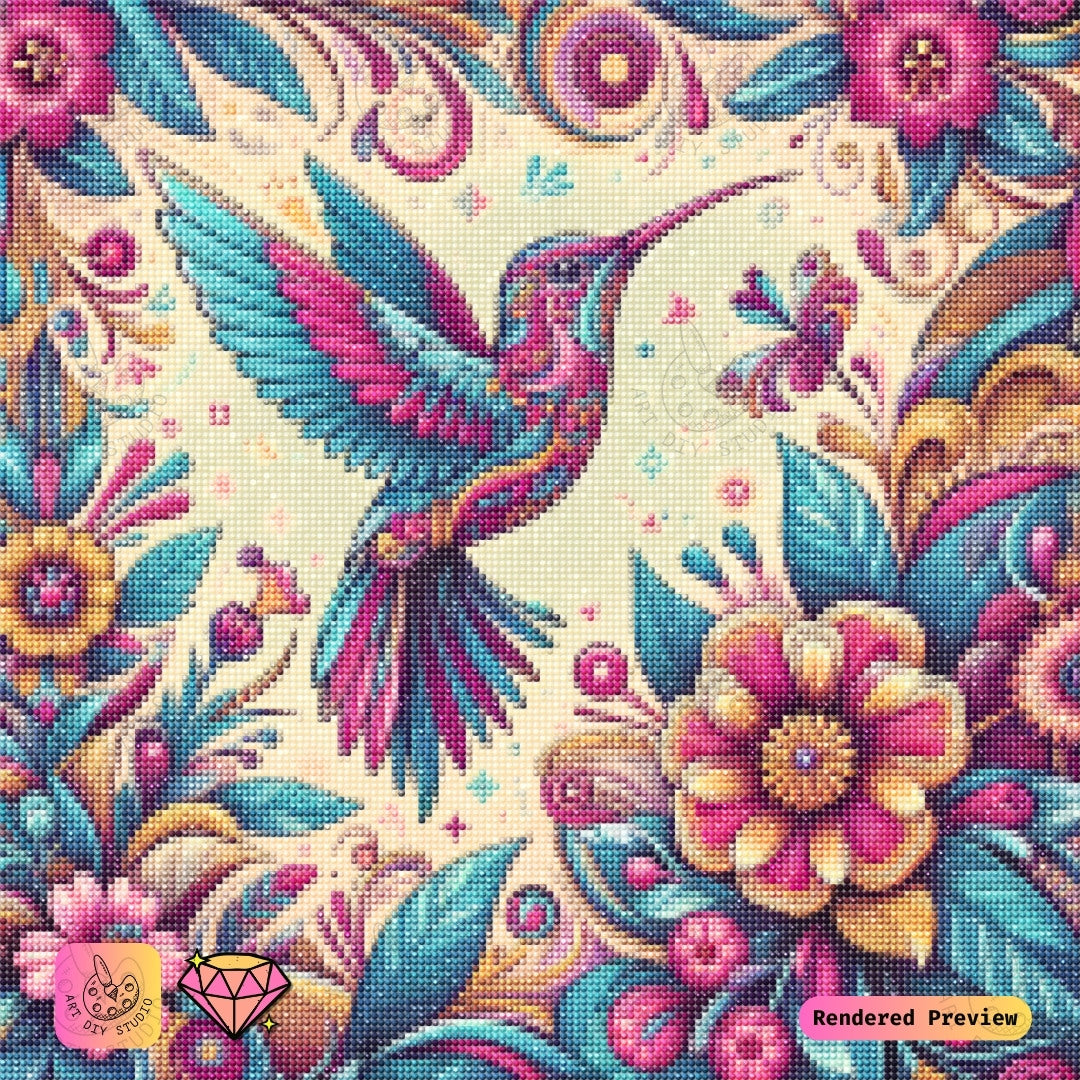 Artdiystudio Vivid Hummingbird Blooms Diy Diamond Painting Kit A Vibrant Dance Of Color 2