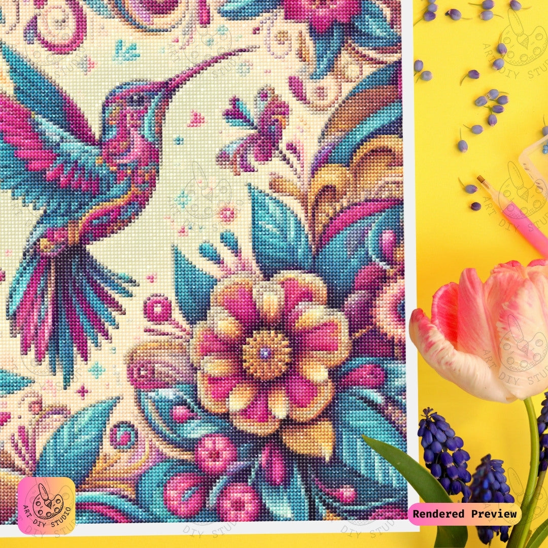 Artdiystudio Vivid Hummingbird Blooms Diy Diamond Painting Kit A Vibrant Dance Of Color 3