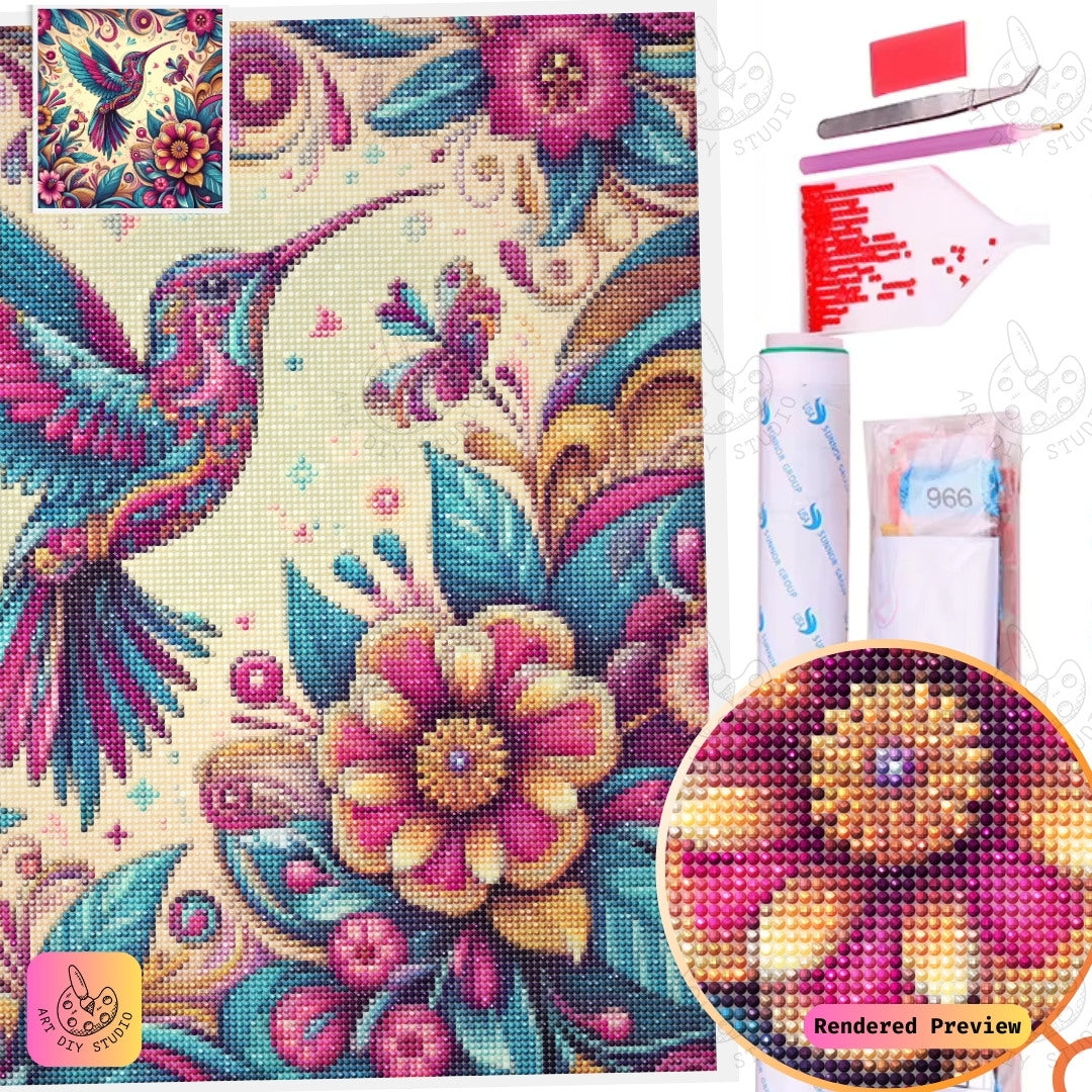 Artdiystudio Vivid Hummingbird Blooms Diy Diamond Painting Kit A Vibrant Dance Of Color 5