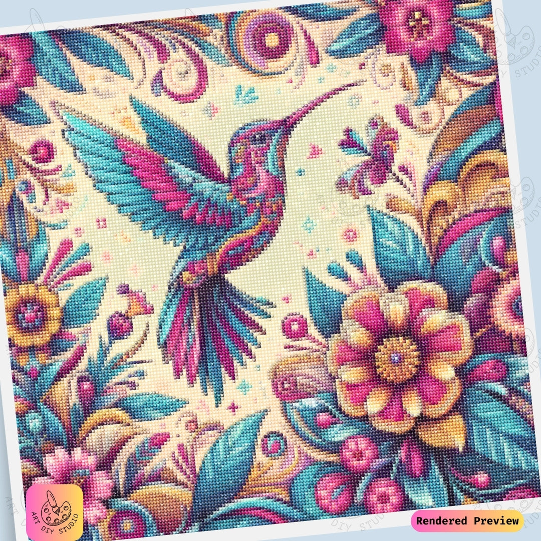 Artdiystudio Vivid Hummingbird Blooms Diy Diamond Painting Kit A Vibrant Dance Of Color 6