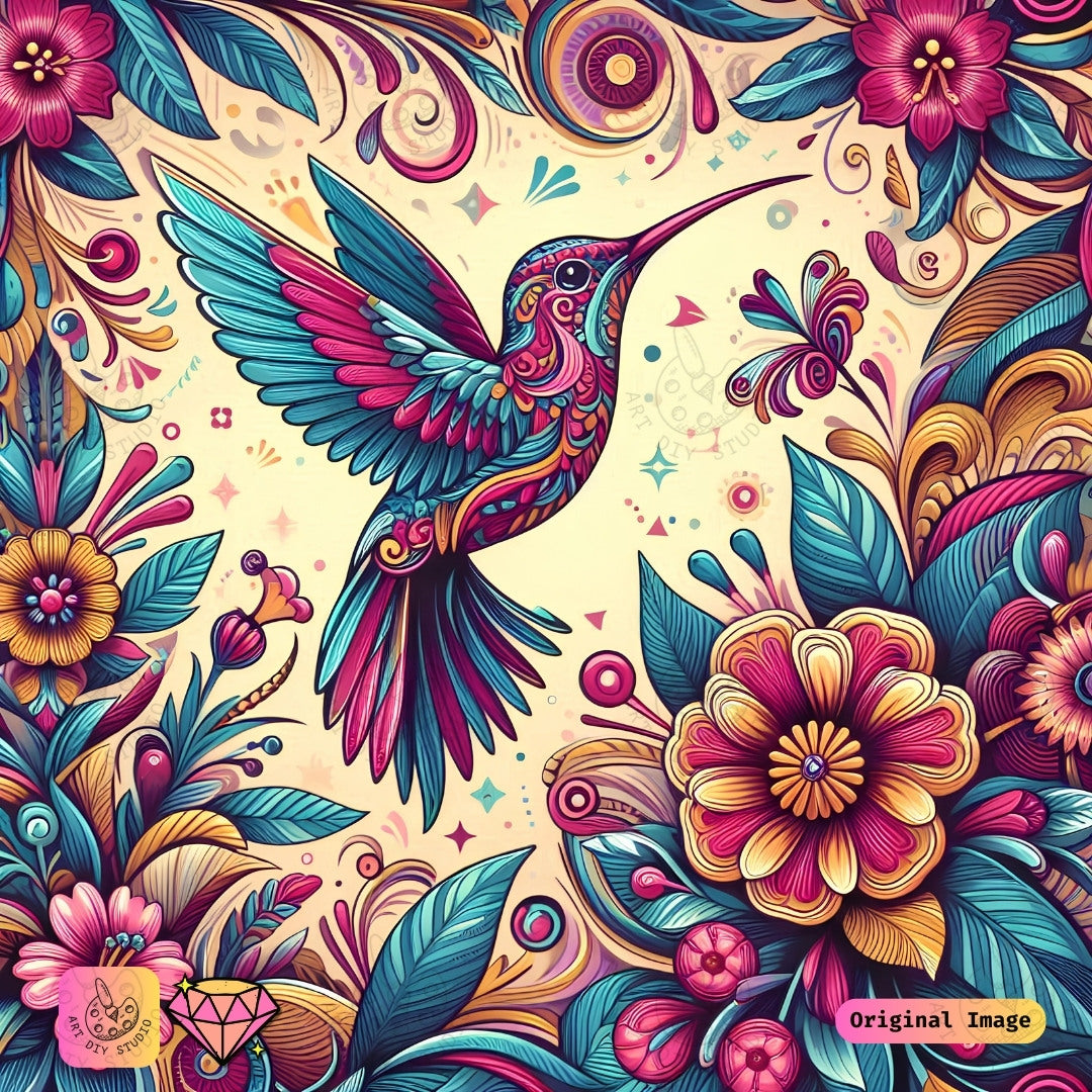 Artdiystudio Vivid Hummingbird Blooms Diy Diamond Painting Kit A Vibrant Dance Of Color