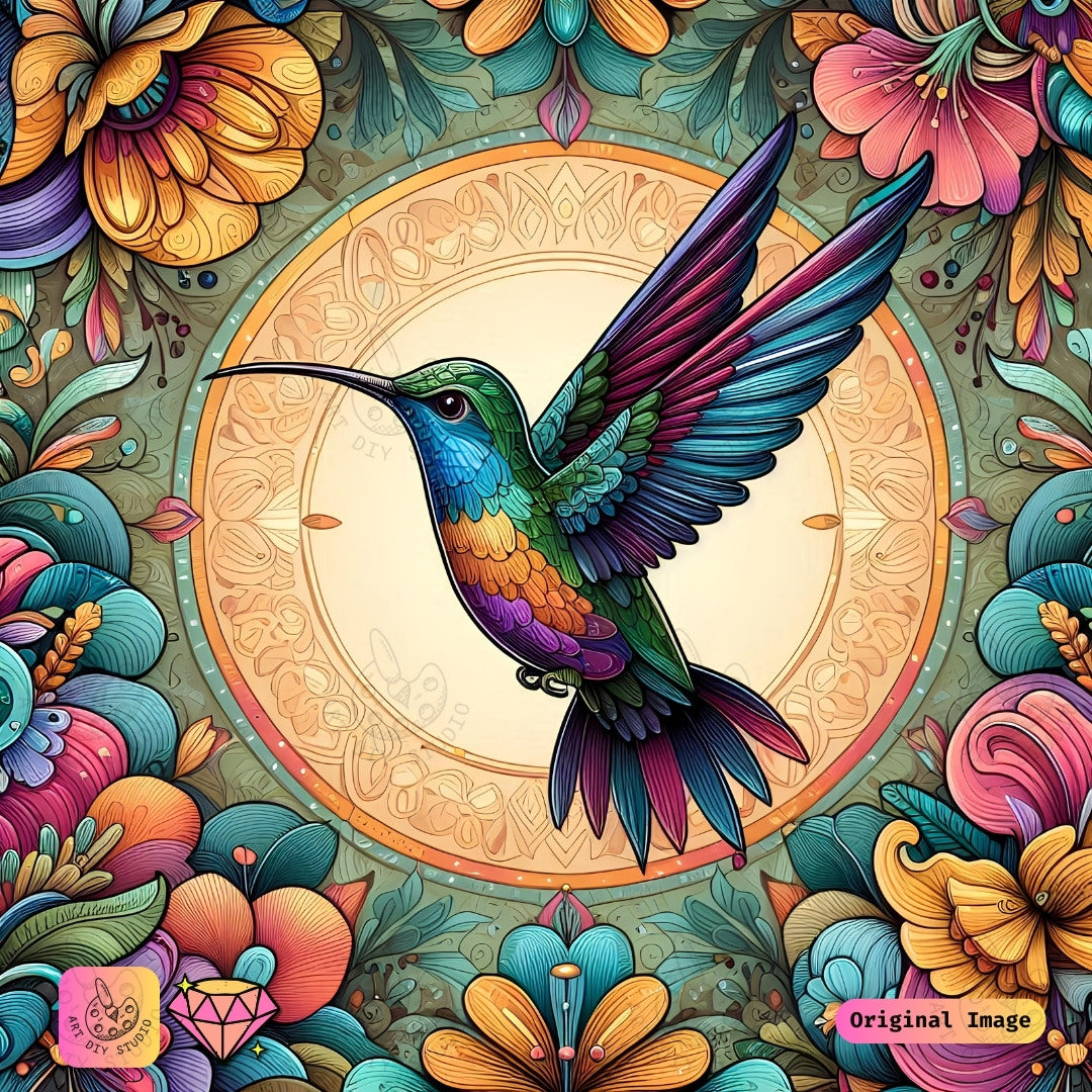 Artdiystudio Vivid Hummingbird Flight Diy Diamond Painting Kit A Burst Of Color In Motion