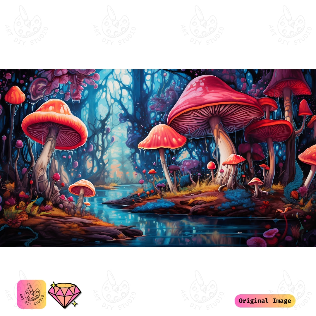 Artdiystudio Vivid Mushroom Reflections Diy Diamond Painting Kit A Magical Forest Escape