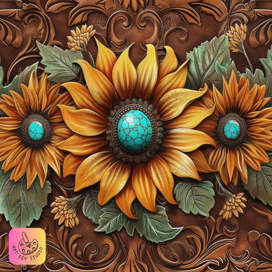 Artdiystudio Western Sunflower Turquoise Charm Diy Diamond Painting Kit Rustic Beauty 8