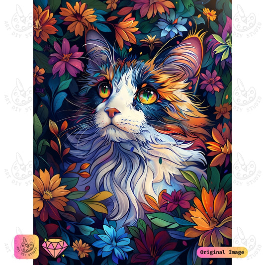 Artdiystudio Whimsical Feline Garden Diy Diamond Painting Kit A Colorful Artistic Masterpiece