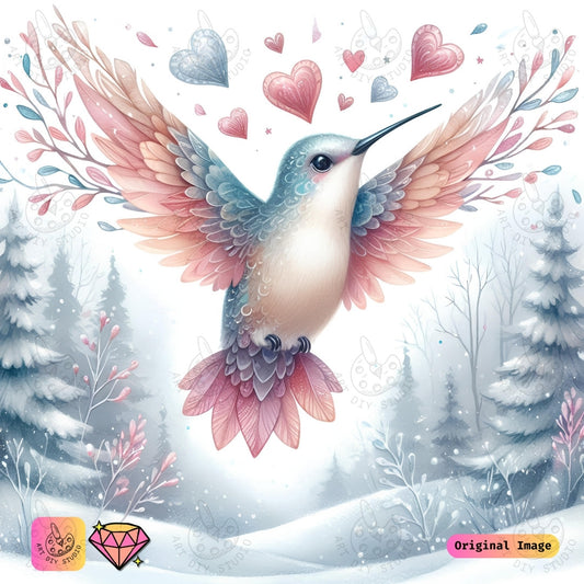 Artdiystudio Winter Love Hummingbird Diy Diamond Painting Kit A Serene Flight Of Love
