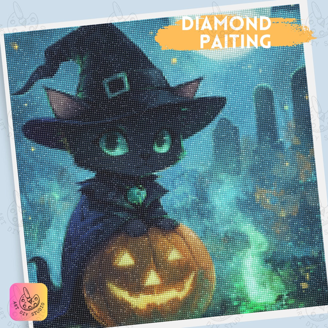 Artdiystudio Witchy Cat Pumpkin Glow Diy Diamond Painting Kit Craft Your Magical Halloween 4