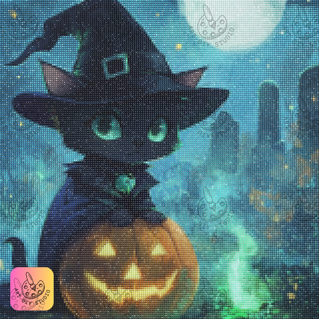 Artdiystudio Witchy Cat Pumpkin Glow Diy Diamond Painting Kit Craft Your Magical Halloween 7