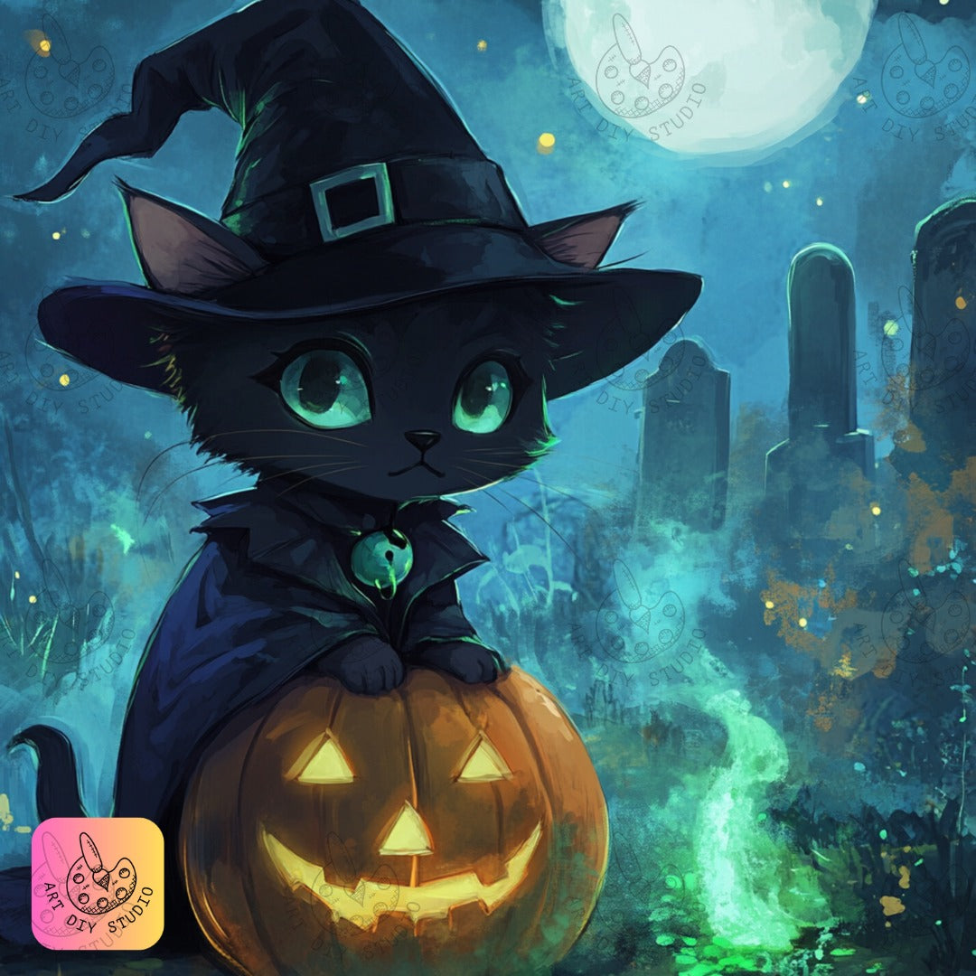 Artdiystudio Witchy Cat Pumpkin Glow Diy Diamond Painting Kit Craft Your Magical Halloween 8