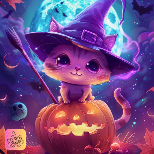 Artdiystudio Witchy Cat Pumpkin Magic Diy Diamond Painting Kit Add A Dash Of Cuteness To Your Halloween 8