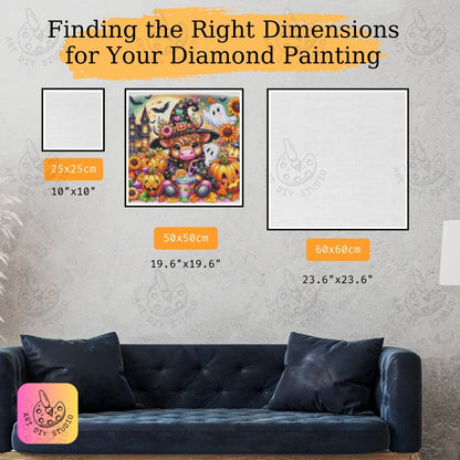 Artdiystudio Witchy Moo In Pumpkin Patch Diy Diamond Painting Kit Halloween Fun