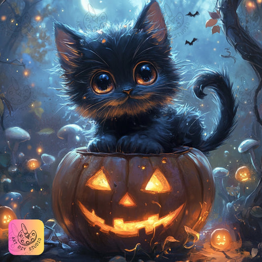 Artdiystudio Witchy Whiskers Jack O Lantern Diy Diamond Painting Kit Create A Magical Scene 8