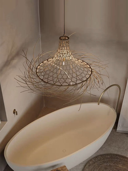Swirl Tassel Rattan Lantern Pendant