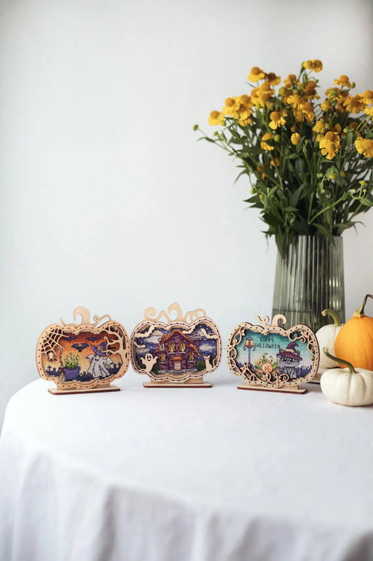 Spooky Halloween Pumpkins – Mini Diamond Painting Kit (Set of 3)