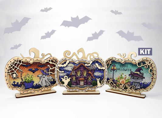 Spooky Halloween Pumpkins – Mini Diamond Painting Kit (Set of 3)