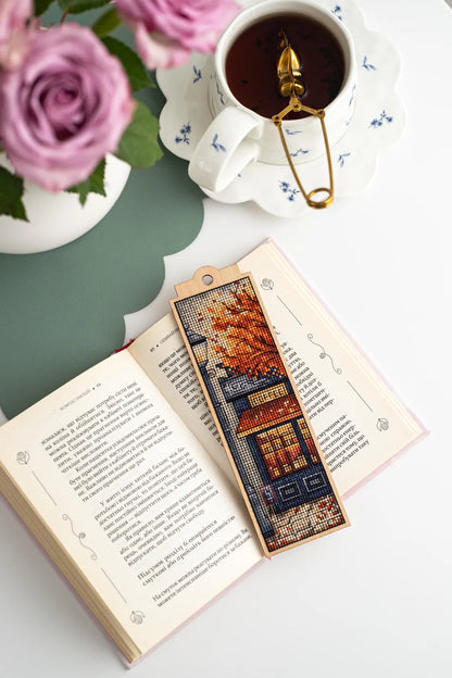 Cozy Autumn Café Bookmark – Mini Diamond Painting Kit